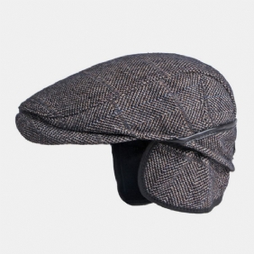 Menn Ensfarget Ørebeskyttelse Ørebeskyttelse Design Vindtett Flat Hat Britisk Retro Thicken Warm Beret Cap Forward Hat