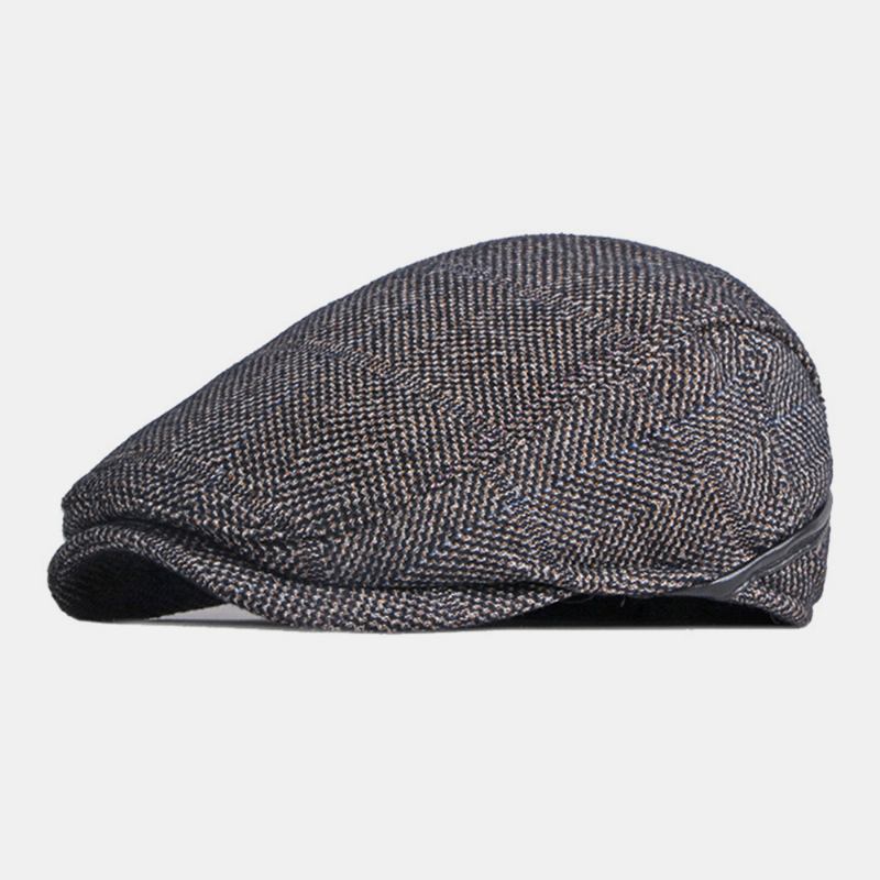 Menn Ensfarget Ørebeskyttelse Ørebeskyttelse Design Vindtett Flat Hat Britisk Retro Thicken Warm Beret Cap Forward Hat