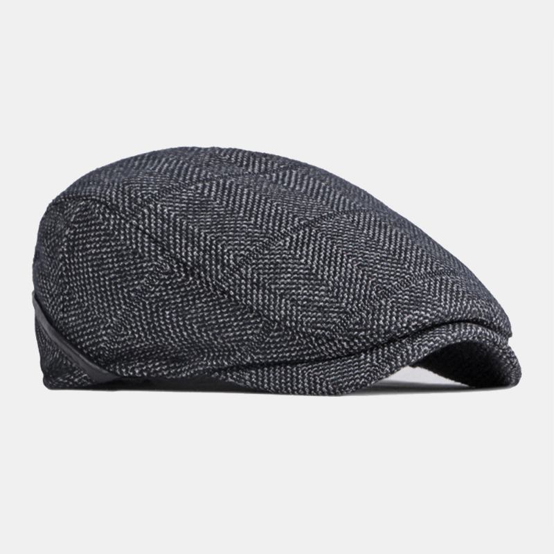 Menn Ensfarget Ørebeskyttelse Ørebeskyttelse Design Vindtett Flat Hat Britisk Retro Thicken Warm Beret Cap Forward Hat