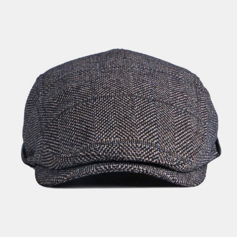 Menn Ensfarget Ørebeskyttelse Ørebeskyttelse Design Vindtett Flat Hat Britisk Retro Thicken Warm Beret Cap Forward Hat