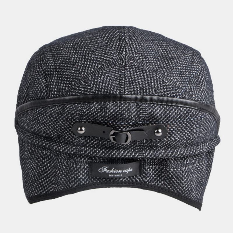 Menn Ensfarget Ørebeskyttelse Ørebeskyttelse Design Vindtett Flat Hat Britisk Retro Thicken Warm Beret Cap Forward Hat