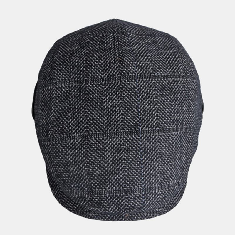 Menn Ensfarget Ørebeskyttelse Ørebeskyttelse Design Vindtett Flat Hat Britisk Retro Thicken Warm Beret Cap Forward Hat