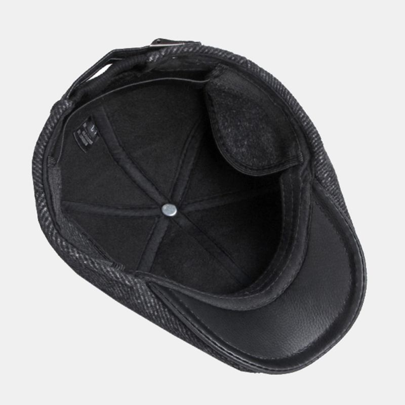 Menn Ensfarget Ørebeskyttelse Ørebeskyttelse Design Vindtett Flat Hat Britisk Retro Thicken Warm Beret Cap Forward Hat