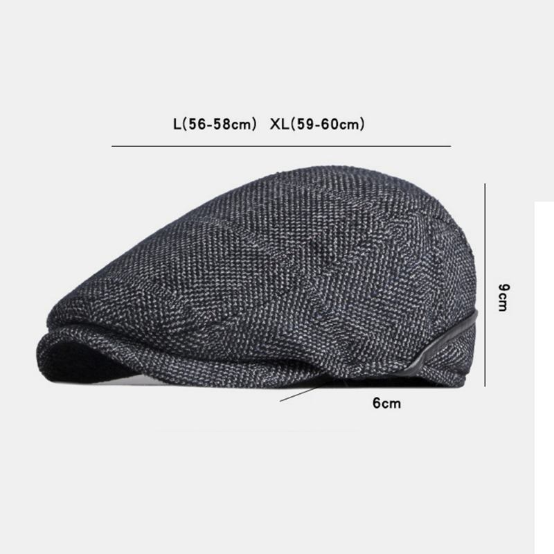 Menn Ensfarget Ørebeskyttelse Ørebeskyttelse Design Vindtett Flat Hat Britisk Retro Thicken Warm Beret Cap Forward Hat