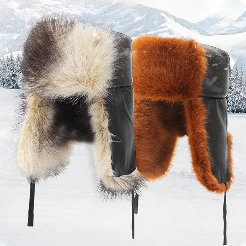 Menn Faux Fox Pels Tykke Varm Vindtett Trapper Hat Vinter Outdoor Riding Ørebeskyttelse Ushanka Hat