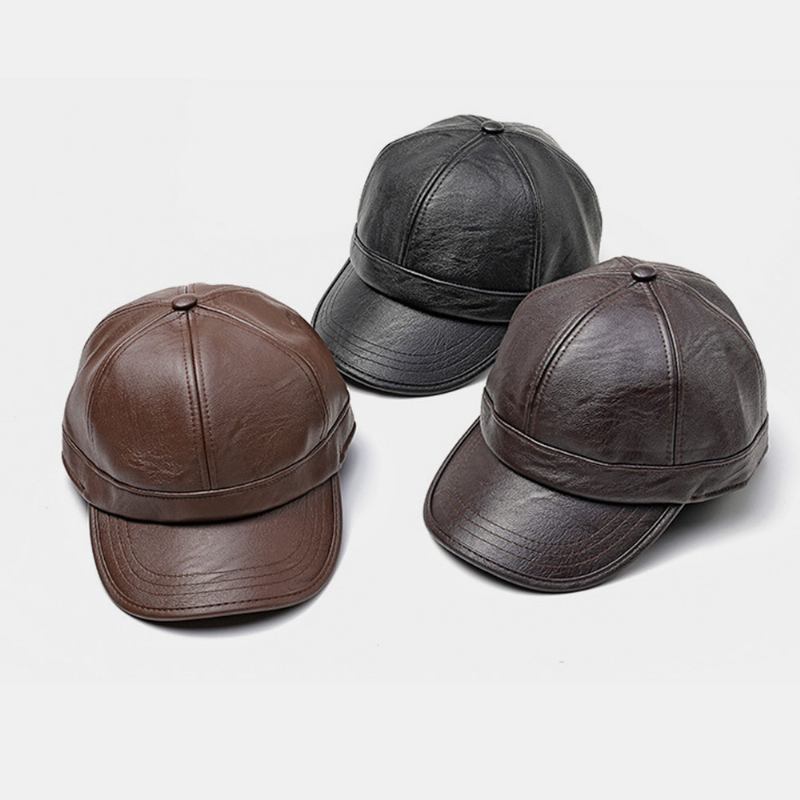 Menn Faux Leather Ørebeskyttet Hold Varmen Fritids Solid Baseball Hat