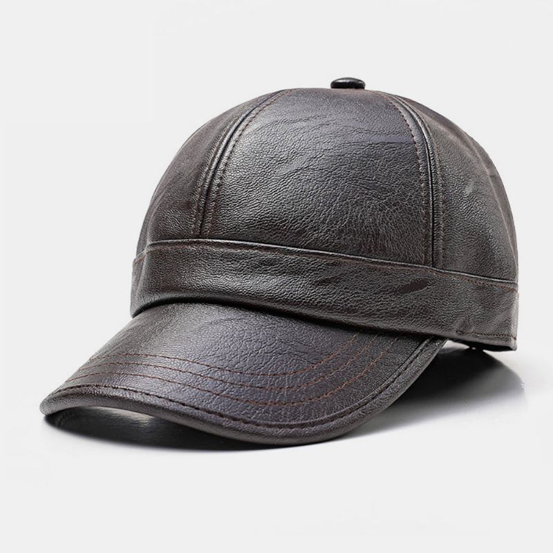 Menn Faux Leather Ørebeskyttet Hold Varmen Fritids Solid Baseball Hat