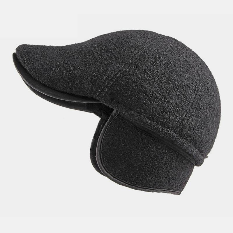 Menn Filt Ørebeskyttelse Vinter Utendørs Ensfarge Uformell Universal Pluss Thicken Pluss Velvet Beret Hat Forward Hat