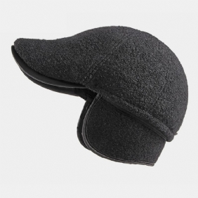 Menn Filt Ørebeskyttelse Vinter Utendørs Ensfarge Uformell Universal Pluss Thicken Pluss Velvet Beret Hat Forward Hat