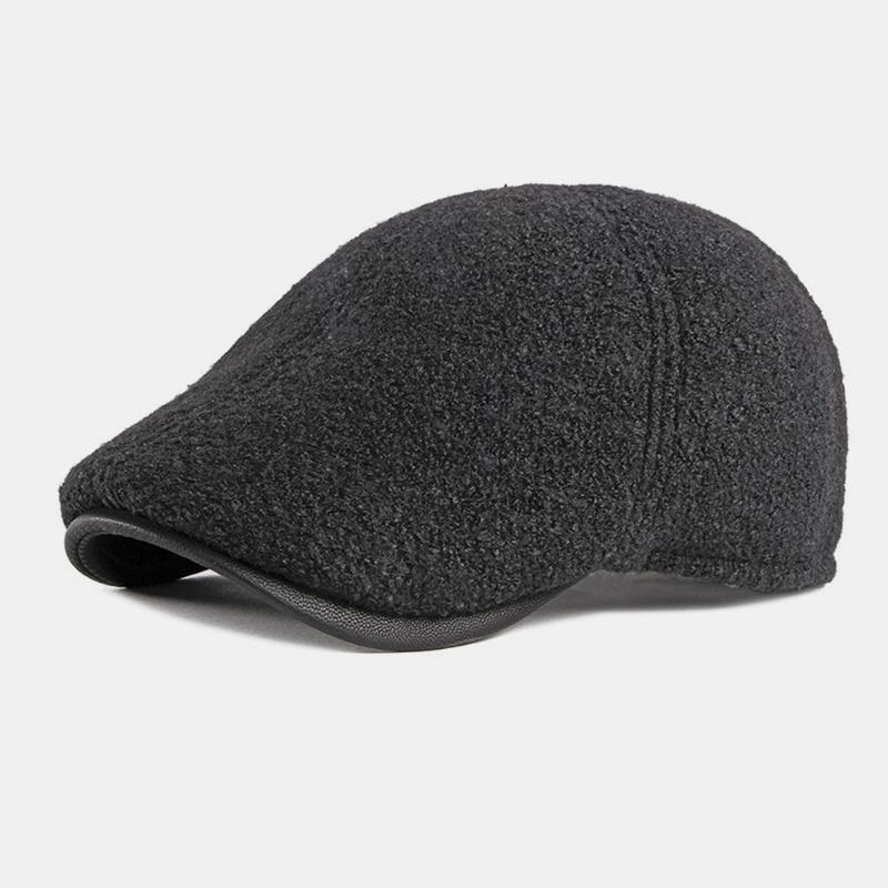 Menn Filt Ørebeskyttelse Vinter Utendørs Ensfarge Uformell Universal Pluss Thicken Pluss Velvet Beret Hat Forward Hat