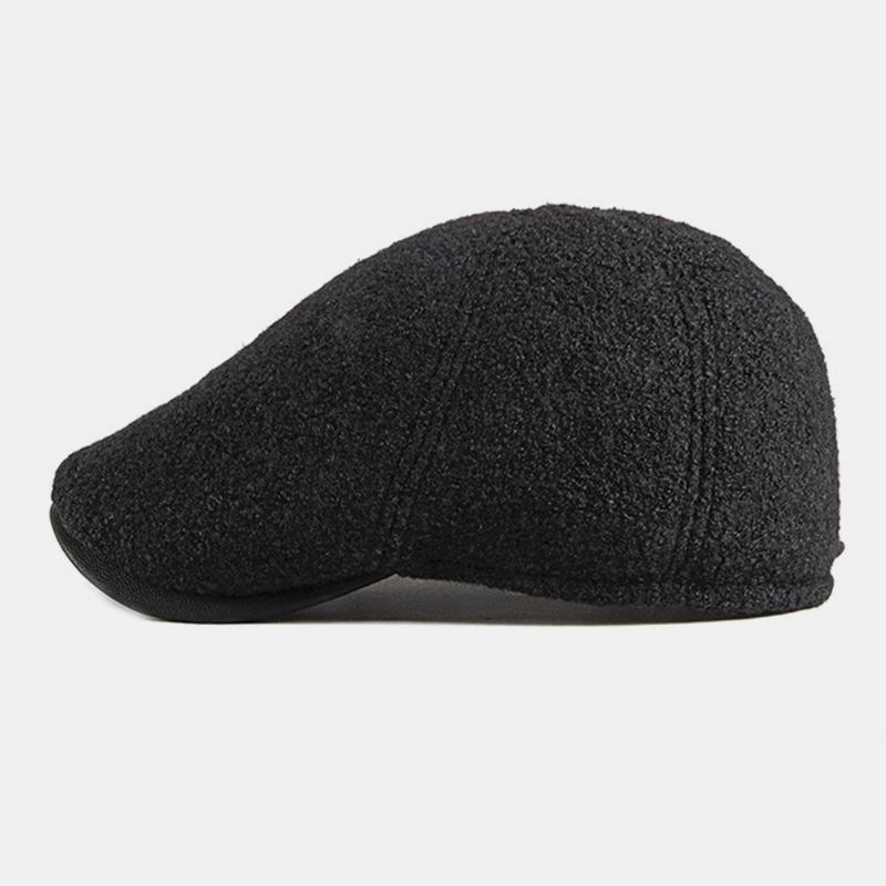 Menn Filt Ørebeskyttelse Vinter Utendørs Ensfarge Uformell Universal Pluss Thicken Pluss Velvet Beret Hat Forward Hat