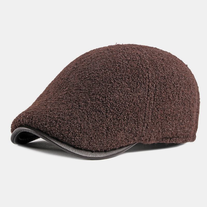 Menn Filt Ørebeskyttelse Vinter Utendørs Ensfarge Uformell Universal Pluss Thicken Pluss Velvet Beret Hat Forward Hat