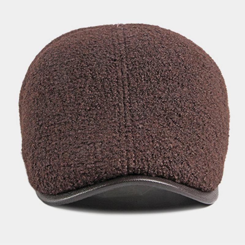 Menn Filt Ørebeskyttelse Vinter Utendørs Ensfarge Uformell Universal Pluss Thicken Pluss Velvet Beret Hat Forward Hat