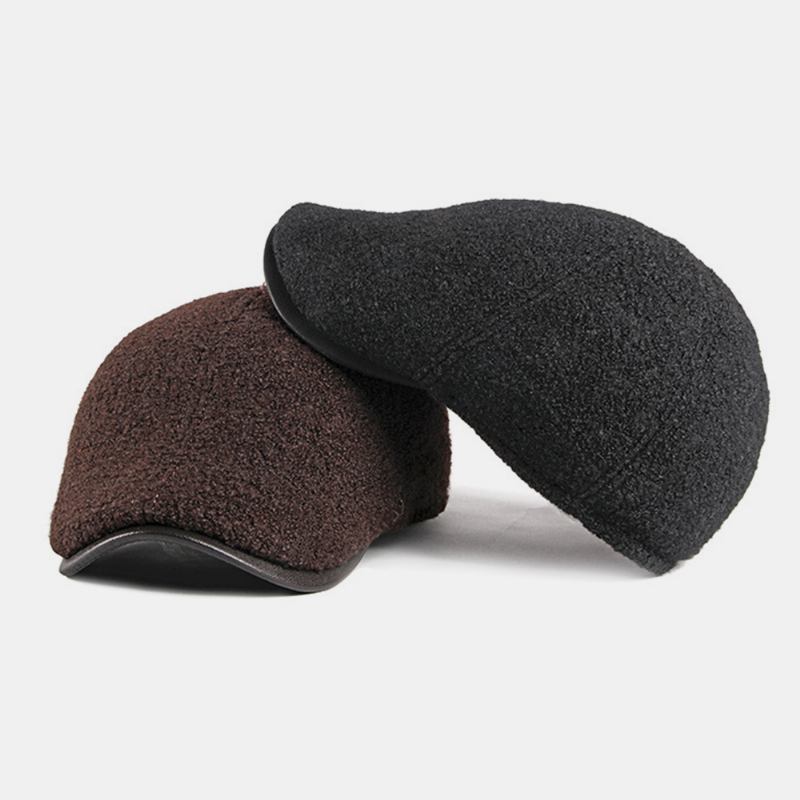 Menn Filt Ørebeskyttelse Vinter Utendørs Ensfarge Uformell Universal Pluss Thicken Pluss Velvet Beret Hat Forward Hat