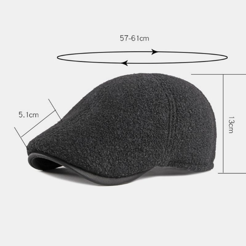 Menn Filt Ørebeskyttelse Vinter Utendørs Ensfarge Uformell Universal Pluss Thicken Pluss Velvet Beret Hat Forward Hat