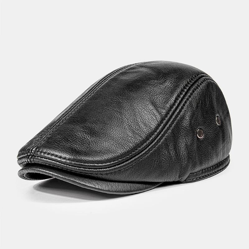 Menn First Layer Cowhide Rim Flat Cap British Waterproof Warm Berets Forward Cap Peaked Cap