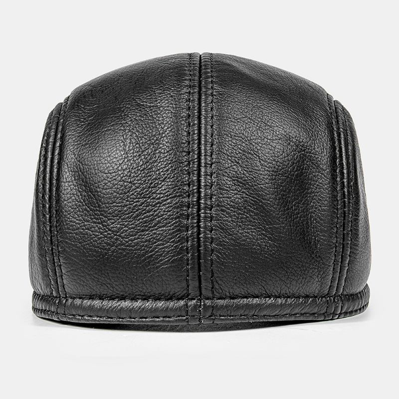 Menn First Layer Cowhide Rim Flat Cap British Waterproof Warm Berets Forward Cap Peaked Cap