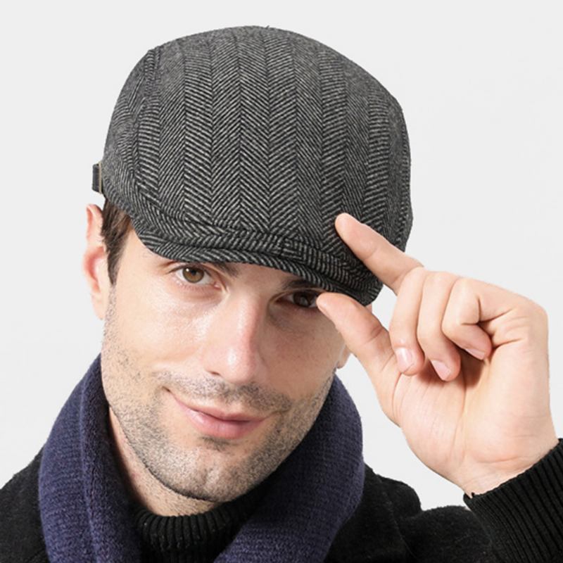 Menn Høst Vinter Varm Herringbone Berets Britisk Retro Justerbar Newsboy Hat Forward Hat