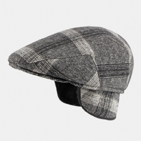 Menn Justerbar Elastisk Band Design Beret Cap Britisk Retro Middelaldrende Og Eldre Vinter Ørebeskyttelse Øreklokker Forover Hatt