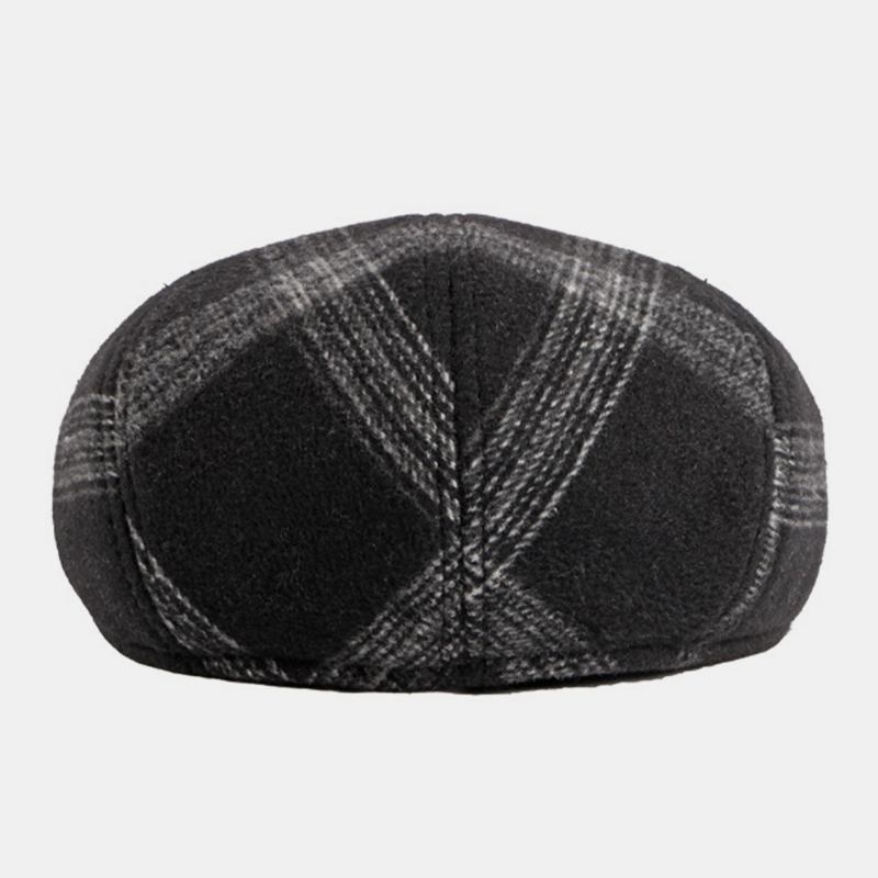 Menn Justerbar Elastisk Band Design Beret Cap Britisk Retro Middelaldrende Og Eldre Vinter Ørebeskyttelse Øreklokker Forover Hatt