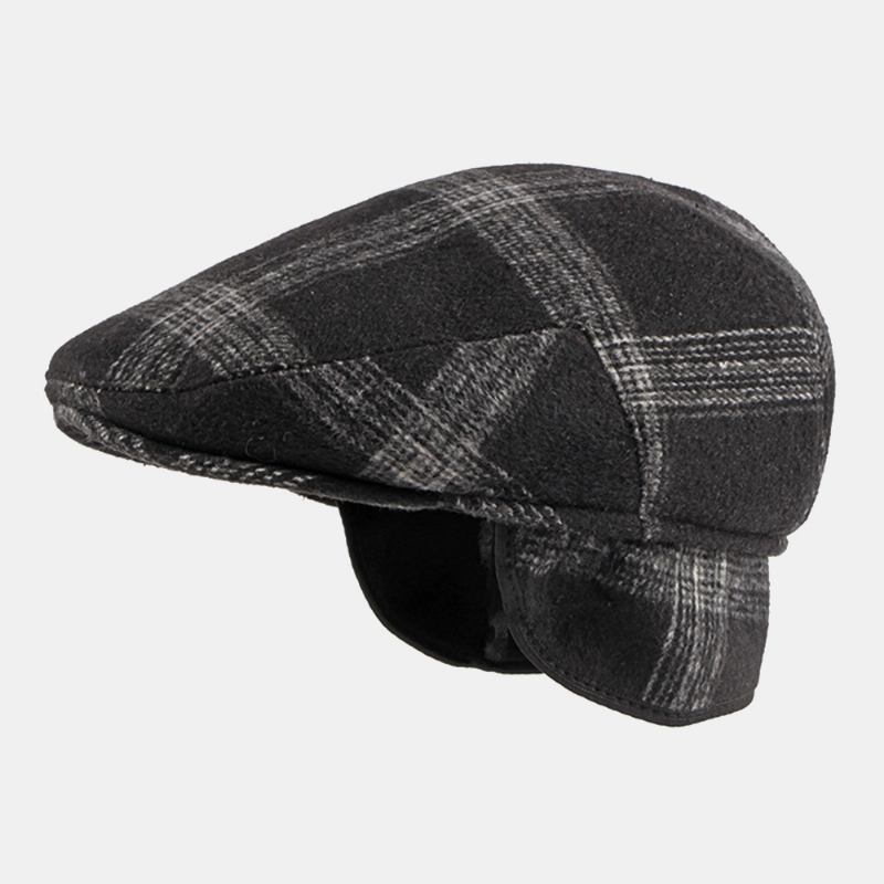 Menn Justerbar Elastisk Band Design Beret Cap Britisk Retro Middelaldrende Og Eldre Vinter Ørebeskyttelse Øreklokker Forover Hatt