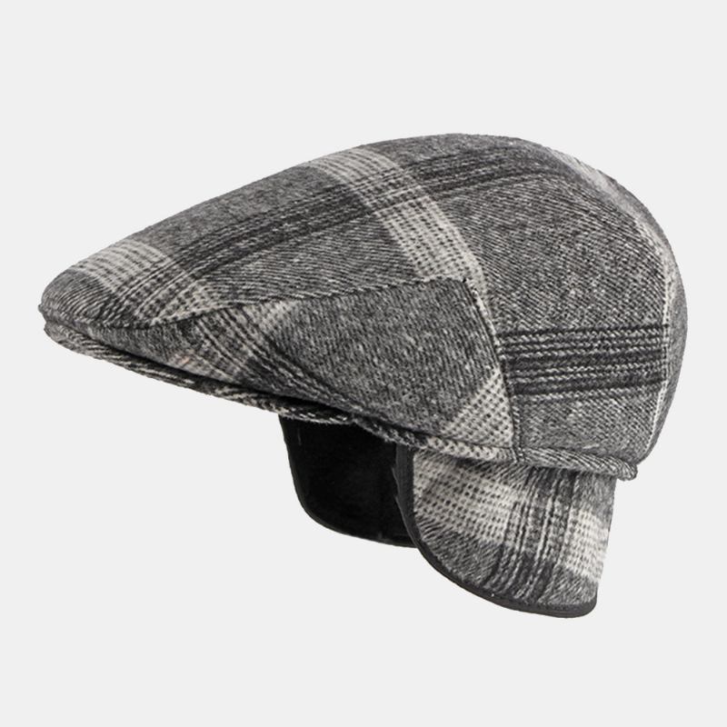 Menn Justerbar Elastisk Band Design Beret Cap Britisk Retro Middelaldrende Og Eldre Vinter Ørebeskyttelse Øreklokker Forover Hatt