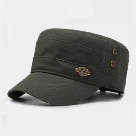 Menn Kort Bremmet Jernskjoldetikettdesign Justerbar Army Cap Kadetthatt Sommersolskjerm Pustende Militær Cap Flat Top Cap