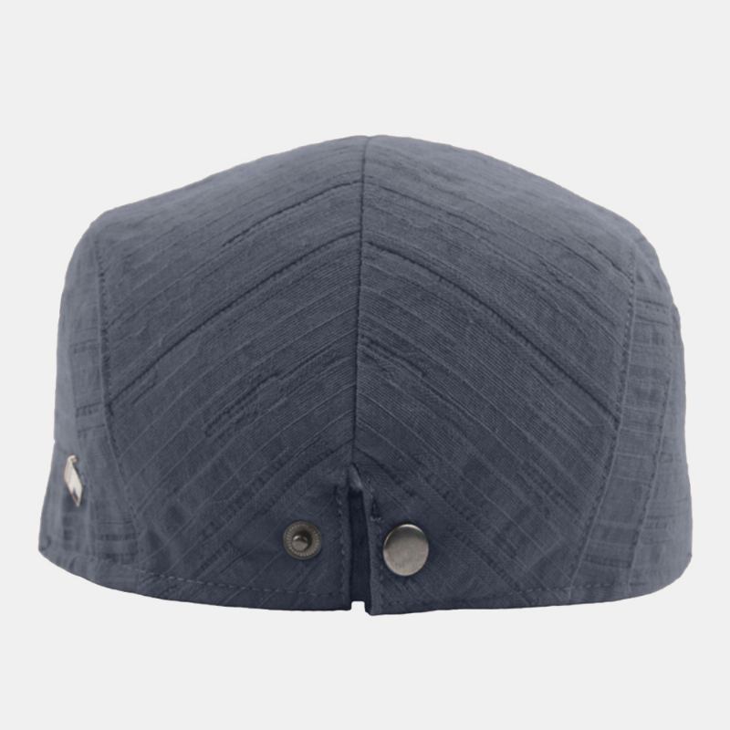 Menn Kortbremte Plisserte Striper Polyester Bomull Beret Cap Ensfarget Metalletikett Uformell Flat Cap Forward Hat