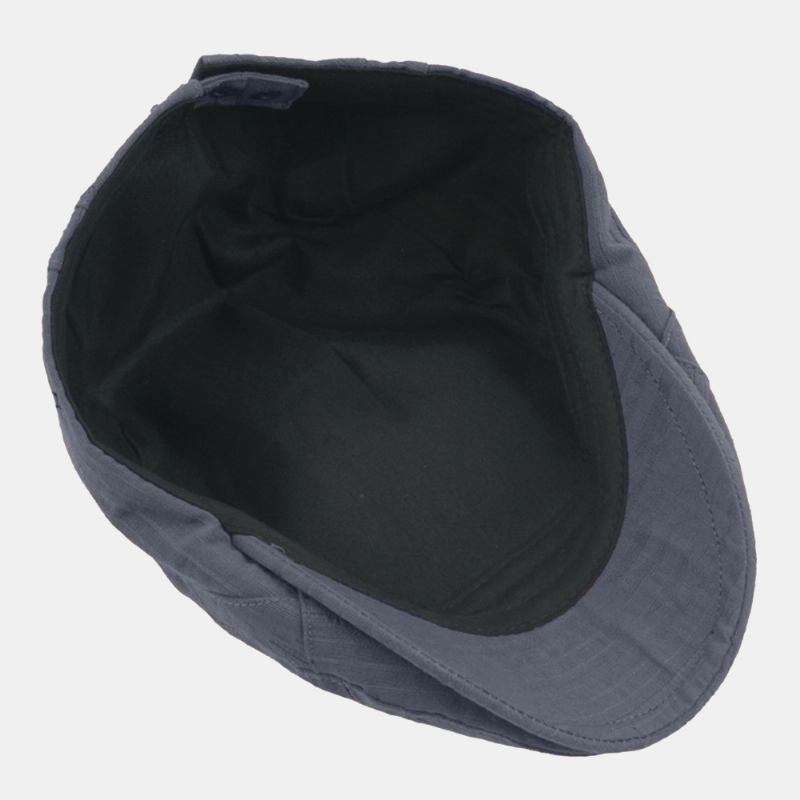 Menn Kortbremte Plisserte Striper Polyester Bomull Beret Cap Ensfarget Metalletikett Uformell Flat Cap Forward Hat