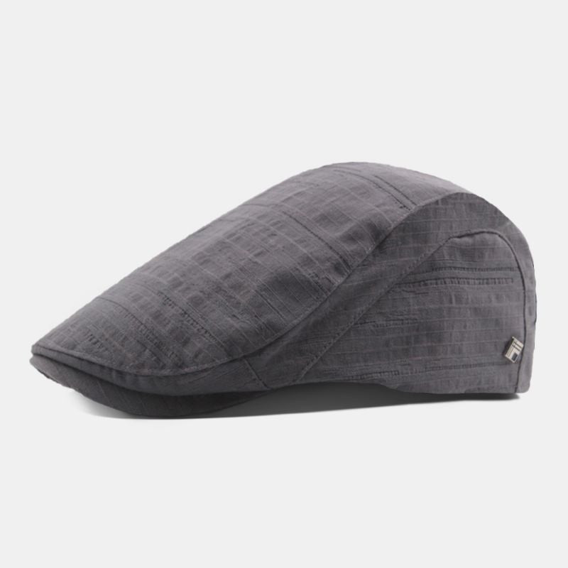 Menn Kortbremte Plisserte Striper Polyester Bomull Beret Cap Ensfarget Metalletikett Uformell Flat Cap Forward Hat