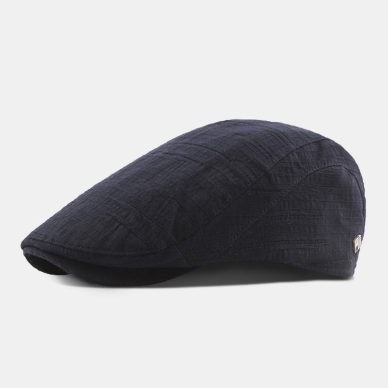 Menn Kortbremte Plisserte Striper Polyester Bomull Beret Cap Ensfarget Metalletikett Uformell Flat Cap Forward Hat