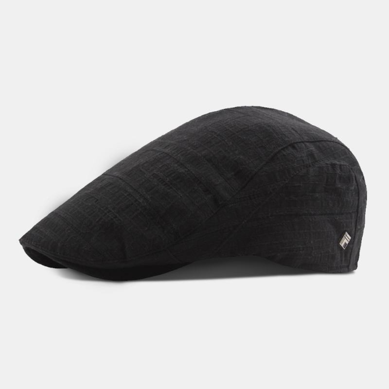 Menn Kortbremte Plisserte Striper Polyester Bomull Beret Cap Ensfarget Metalletikett Uformell Flat Cap Forward Hat