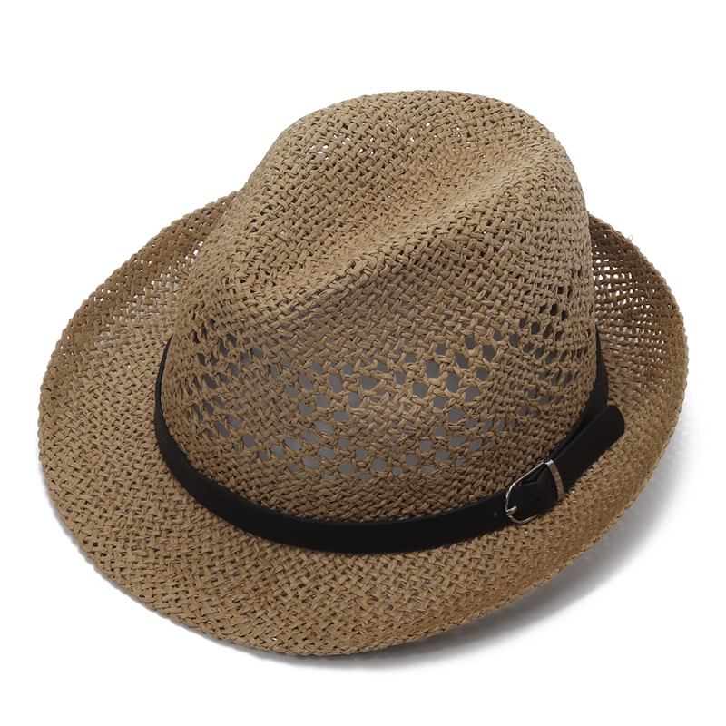 Menn Kvinner Personlig Håndlaget Straw Jazz Hat Utendørs Reise Strand Pustende Mesh Hollow Sun Cap