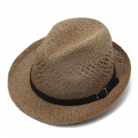 Menn Kvinner Personlig Håndlaget Straw Jazz Hat Utendørs Reise Strand Pustende Mesh Hollow Sun Cap