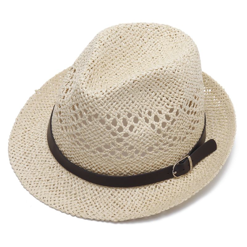 Menn Kvinner Personlig Håndlaget Straw Jazz Hat Utendørs Reise Strand Pustende Mesh Hollow Sun Cap