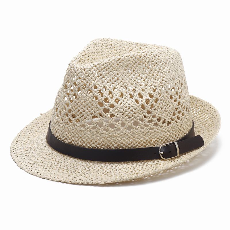 Menn Kvinner Personlig Håndlaget Straw Jazz Hat Utendørs Reise Strand Pustende Mesh Hollow Sun Cap