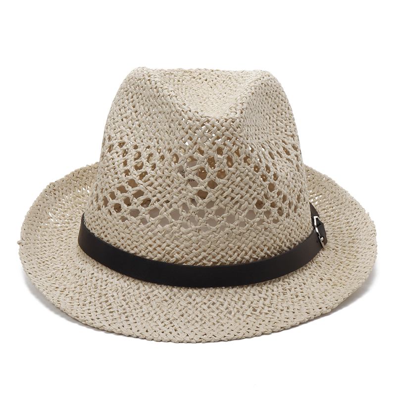 Menn Kvinner Personlig Håndlaget Straw Jazz Hat Utendørs Reise Strand Pustende Mesh Hollow Sun Cap