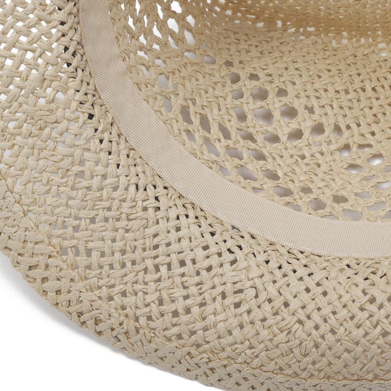 Menn Kvinner Personlig Håndlaget Straw Jazz Hat Utendørs Reise Strand Pustende Mesh Hollow Sun Cap