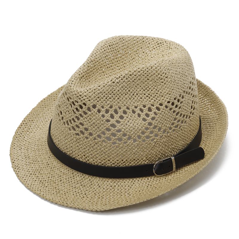 Menn Kvinner Personlig Håndlaget Straw Jazz Hat Utendørs Reise Strand Pustende Mesh Hollow Sun Cap