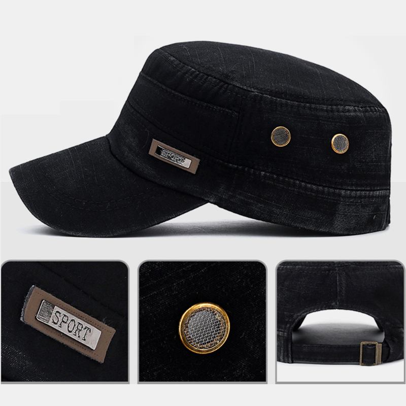 Menn Made-gammel Bomull Utendørs Fritids Brief Militær Hat Flat Hat Peaked Hat