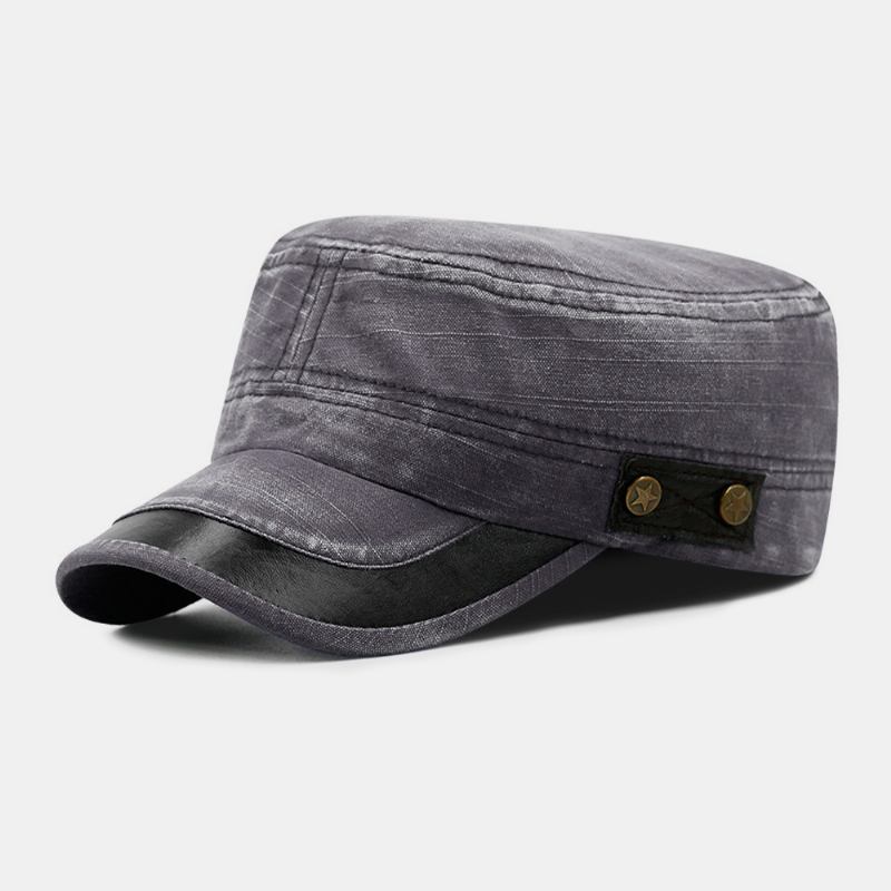 Menn Made Old Denim Stars Naglemønster Pustende Solskjerm Militær Hat Flat Hat Peaked Cap