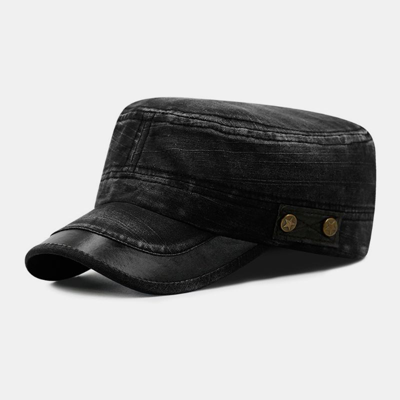 Menn Made Old Denim Stars Naglemønster Pustende Solskjerm Militær Hat Flat Hat Peaked Cap