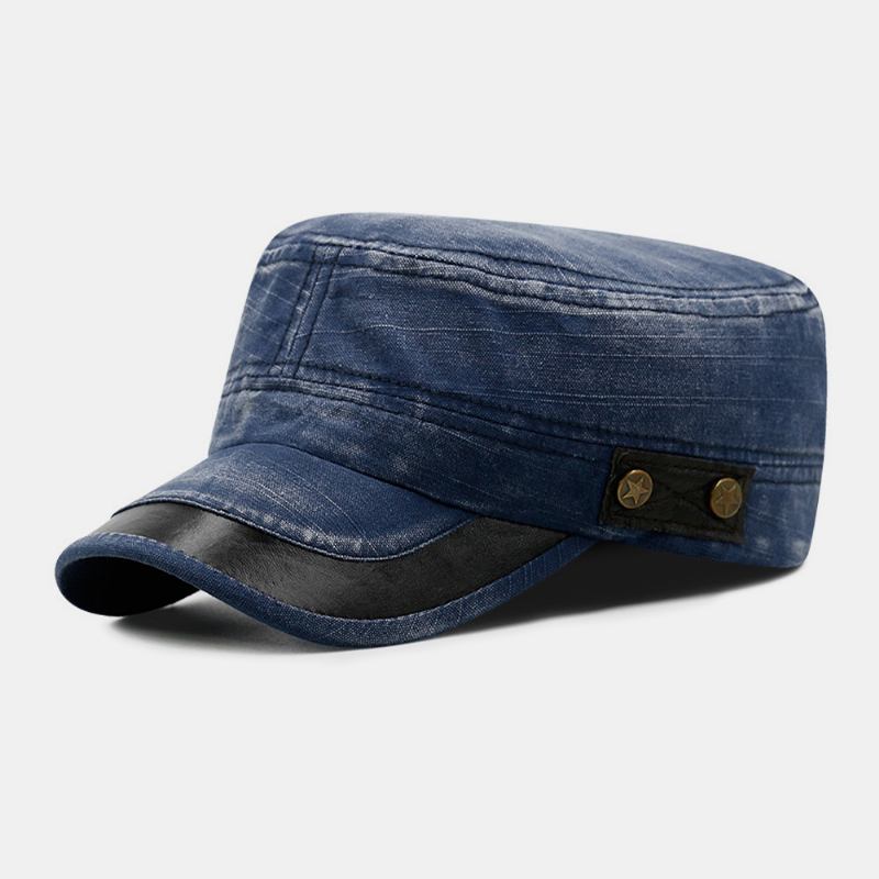 Menn Made Old Denim Stars Naglemønster Pustende Solskjerm Militær Hat Flat Hat Peaked Cap