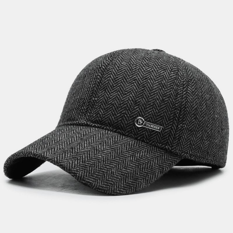 Menn Metal Label Høst Vinter Tykke Varm Baseball Cap Utendørs Ørebeskyttelse Vindtett Kul Beskyttelse Peaked Cap