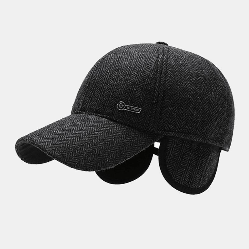 Menn Metal Label Høst Vinter Tykke Varm Baseball Cap Utendørs Ørebeskyttelse Vindtett Kul Beskyttelse Peaked Cap