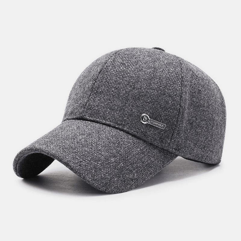 Menn Metal Label Høst Vinter Tykke Varm Baseball Cap Utendørs Ørebeskyttelse Vindtett Kul Beskyttelse Peaked Cap