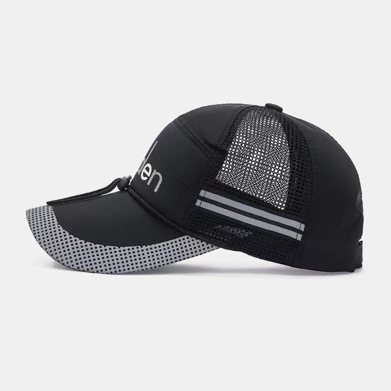 Menn Natt Refleks Strip Mesh Pustende Baseball Caps Justerbar Vindtett Tau Utendørs Fiske Solskjerm Trucker Hat