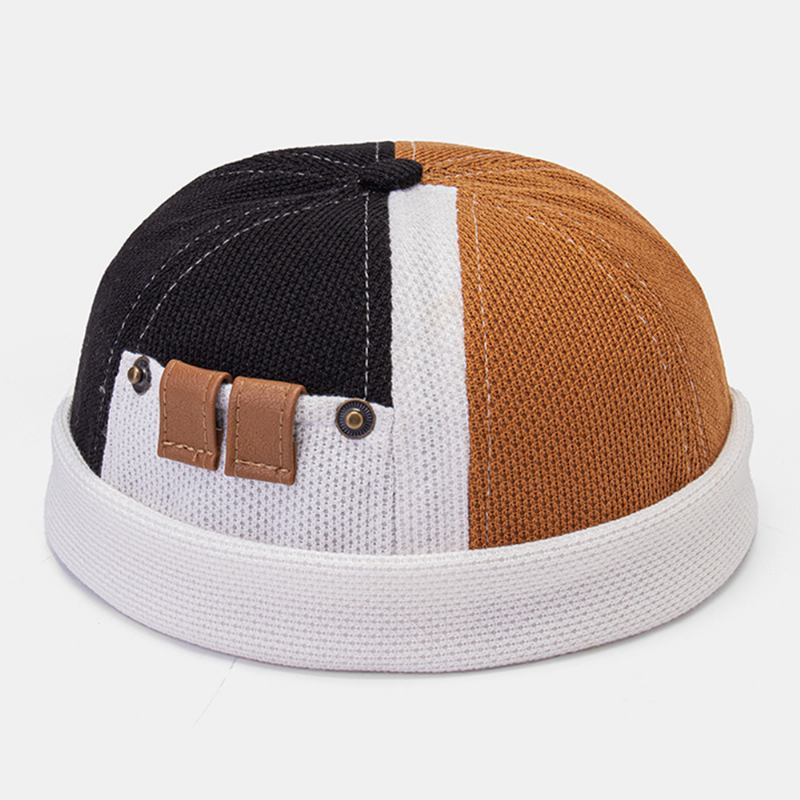 Menn Polar Fleece Fargeblokk Søm Dome Beanie Skull Cap Høst Vinter Varm Justerbar Skinnspenne Landlord Cap