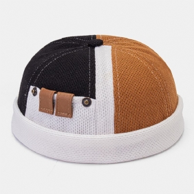 Menn Polar Fleece Fargeblokk Søm Dome Beanie Skull Cap Høst Vinter Varm Justerbar Skinnspenne Landlord Cap