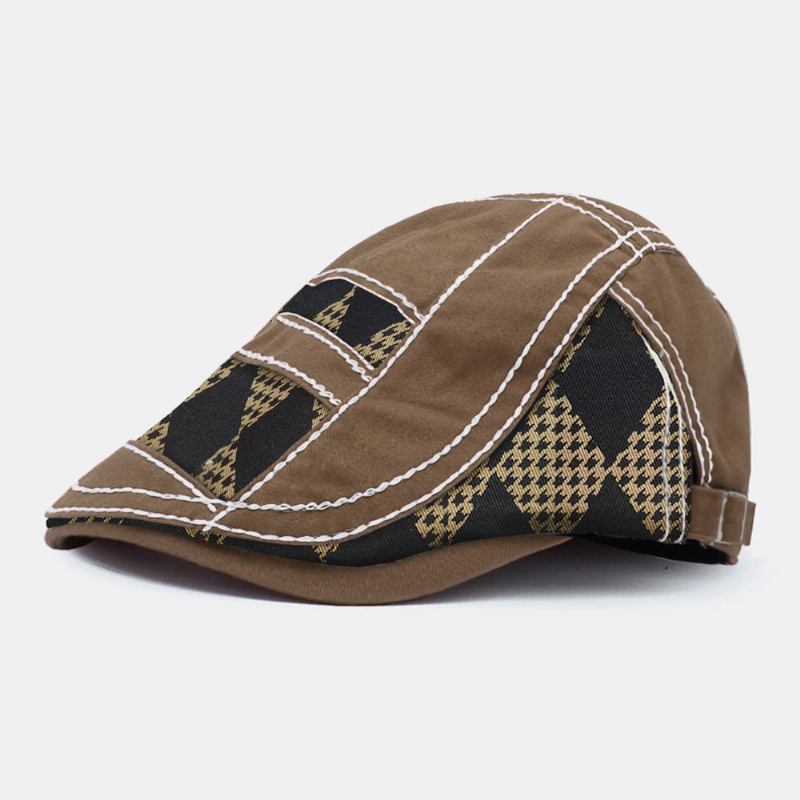 Menn Polyester Bomull Farge Kontrast Patchwork Geometrisk Mønster Uformelt Solskjerming Beret Flat Cap